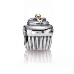 Pandora Retired 925 14K Gold Two Tone Cupcake Dessert Food Themed Bead Charm
